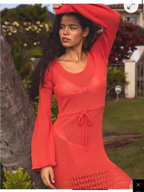 NWT Lulu's Lokelani crochet Fringe long sleeve swim cover up size XS